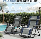 UDPATIO Oversized Zero Gravity Chair, Outdoor Full Padded Recliner, Patio Folding Adjustable Reclining Seat with Cup Holder, Footrest & Headrest for Camping Indoor, 500LBS Support,Black/Gray,33in