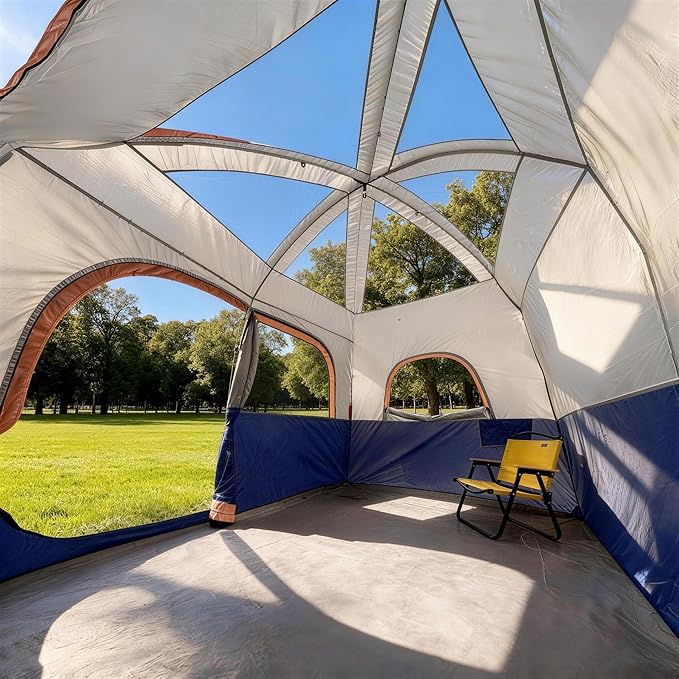CAMPROS CP Upgraded 6/8 Person Camping Tents, Waterproof Windproof Family Tent with Larger Mesh Windows & Door, Double Layer, Easy Set Up, All-Season Dome Tent with Top Rainfly & Carry Bag