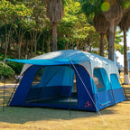 KTT Extra Large Tent 10-12-14 Person(A),Family Cabin Tents,2 Rooms,3 Doors and 3 Windows with Mesh,Straight Wall,Waterproof,Double Layer,Big Tent for Outdoor,Picnic,Camping,Family Gathering