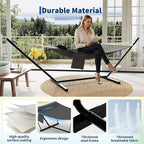 Double Hammock with Stand - Heavy Duty Portable 2 Person Design with Adjustable Steel Stand, Max 450LBS, Ideal for Outdoor Patio, Garden, Beach & Backyard