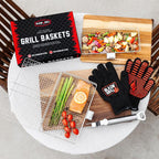 Blazin' Grill Grill Baskets for Outdoor Grill | 2 Grilling Baskets with Detachable Handle | Barbecue Grill Set with BBQ Gloves | Portable Camping Net Rack Perfect for Vegetables, Seafood & Meat