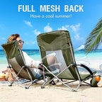 Portal Beach Chairs for Adults Camping Low Lightweight Portable Chair with Cup Holder Mesh Back Carry Bag for Outdoor Sand Lawn Travel Picnic Festival Concert