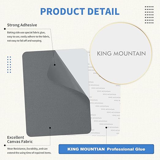 KING MOUNTAIN Canvas Repair Patch 9 x11 Inch 4 Pcs Self-Adhesive Waterproof Fabric Patch for Sofas, Tents, Furniture,Tote Bags, Car Seats (Charcoal Grey)