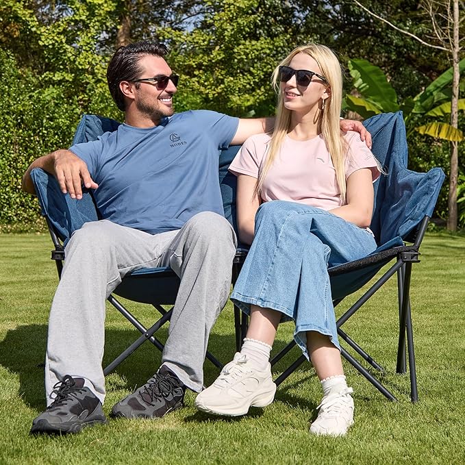 Double Camping Chair Heavy Duty Oversized Padded Loveseat for Adults 2 Person Outdoor Portable Camping Chairs for Lawn, Backyard, Fishing, Trip, Support 600lbs, Navy