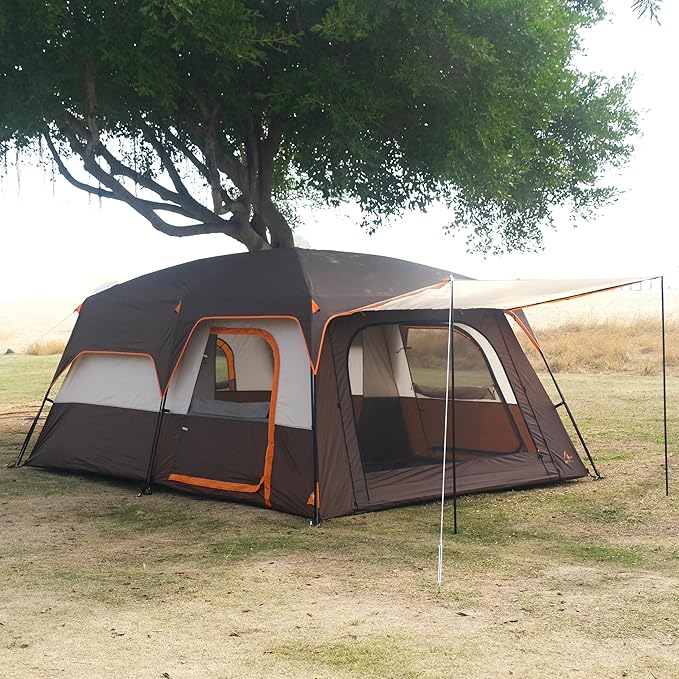 KTT Large Tent 8-10-12 Person,Family Cabin Tents,2 Rooms,2 Doors and 4 Windows with Mesh,Straight Wall,Waterproof,Double Layer,Big Tents for Outdoor,Picnic,Camping,Family Gathering