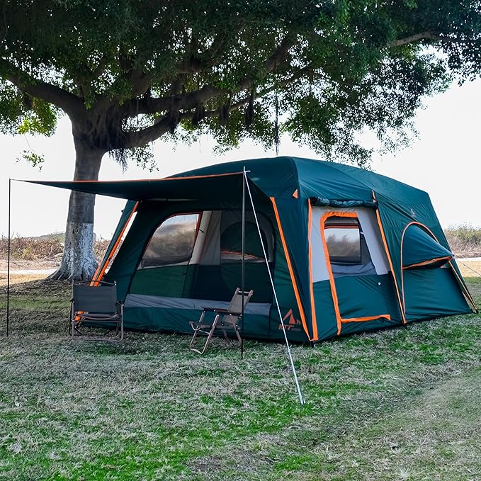 KTT Extra Large Tent 10-12-14 Person(B),Family Cabin Tents,2 Rooms,3 Doors and 3 Windows with Mesh,Straight Wall,Waterproof,Double Layer,Big Tent for Outdoor,Picnic,Camping,Family Gathering