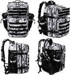 LHI Military Tactical Backpack for Men Molle Daypack 45L Army 3 Days Assault Pack Bag Large Rucksack With Bottle Holder Black and White(12*20*12)