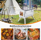 CHANGE MOORE Hot Tent Stove, Secondary Burn Design - Improve Combustion Efficiency, Portable Wood Burning Tent Stove w/Chimney Pipe & Anti-scalding Cloth, for Outdoor Camping, Hunting, Ice Fishing