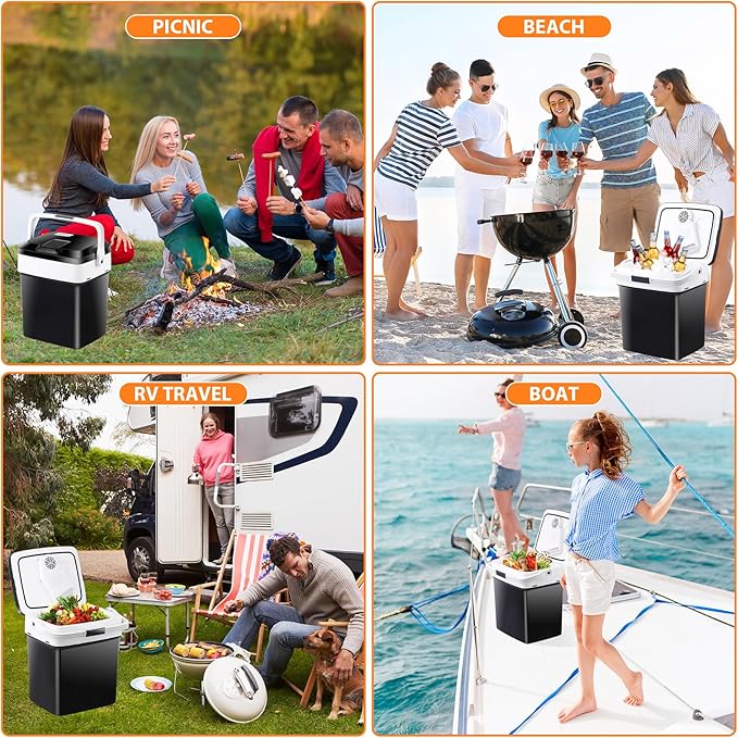 ZENY Mini Fridge Electric Cooler and Warmer for Car- 12V DC Car Refrigerator with Automatic Locking Handle, 28 Quart Portable Car Fridge for Travel and Camping