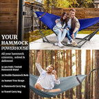 Tranquillo Combo x2 Hammocks with Stand for Outside & Tree Straps, Heavy Duty Hammock with Stand 600lbs for Indoor Outdoor Patio Backyard, x2 Hammocks for 2 Person (Combo - Blue, Medium)
