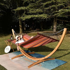 Lazy Daze Hammocks 10.5 FT Outdoor Arc Wood Hammock Stand, 2 Person Hard Pine Wood Hammock Stand with Carabiners and Chains for Patio Indoor Outdoor Garden Poolside, 300lb Capacity, Natural