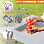Spurgehom 50" Portable Fish Cleaning Table with Sink&Collapsible Wash Basin, Folding Camping Table with Faucet, Sprayer, Gloves, Trash Can, Storage Bag, Foldable Picnic Table for Picnic Beach Patio