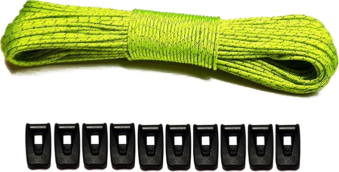 LiteOutdoors Guyline & Tensioner Kit - 1.8mm Diameter - 60 or 100 feet - Ultralight Reflective Tent Cord, Lightweight Non-Slip Cord Adjusters. Camping, Hiking, Paracord