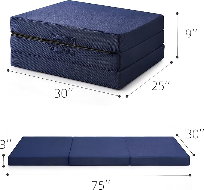 Sleeping Mats for Adults,Memory Foam Camping Trifold Mattress,Folding Pad,Machine Washable Cover,Floor Guest Bed