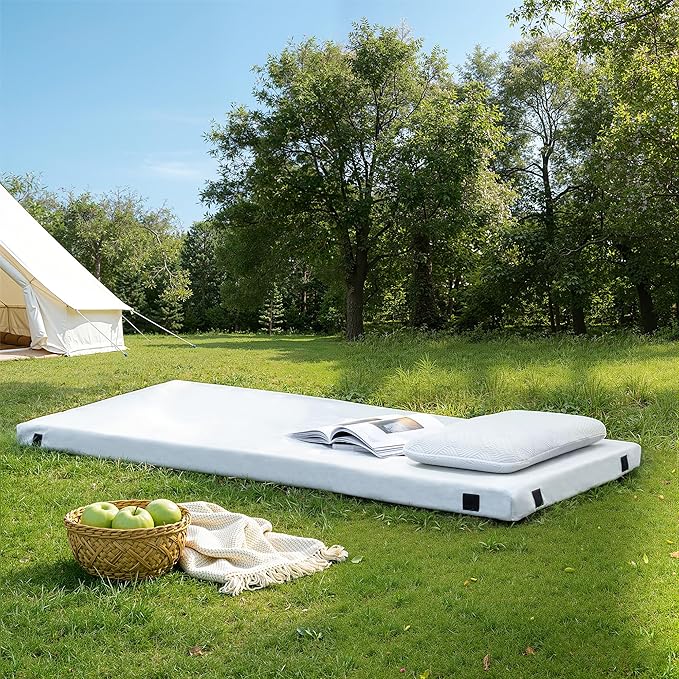 Memory Foam Camping Mattress 2.5 inch, Cot Pads, Single Small Portable Roll Up Camping Sleep Topper with Waterproof and Non-Slip Bottom, Camping Car Mat with Travel Bag, 72"×24"×2.5", Grey