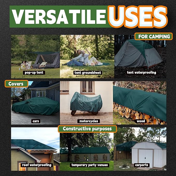 RAINDEWAY Tarps 16x20 Feet,Tarp Waterproof,5.5 Mil Thick, Multipurpose Waterproof Poly Tarp Cover with Metal Grommets and Reinforced Edges,Green Tarps
