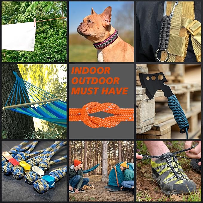 Reflective Parachute Rope 850Ib, 50/100/200/500/1000ft 4MM 11 Strand Strong Heavy-Duty Paracord Spool Cord, para Cord Lanyard for Clothsline, Hammock, Camping, Hiking, Orange 1000FT
