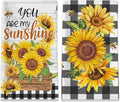 Sunflower Kitchen Towels, You are My Sunshine Dish Towels Set of 2, Farmhouse Sunflower Kitchen Decor, Summer Floral Buffalo Plaid Yellow Hand Towels for Housewarming (18x26 Inches)