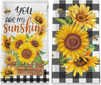 Sunflower Kitchen Towels, You are My Sunshine Dish Towels Set of 2, Farmhouse Sunflower Kitchen Decor, Summer Floral Buffalo Plaid Yellow Hand Towels for Housewarming (18x26 Inches)