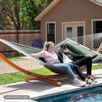 SUNCREAT Double Hammock for 2 Person, Extra Large Outdoor Portable Hammock with Hardwood Spreader Bar, Soft Pillow, 475 lbs Capacity, Gray Green