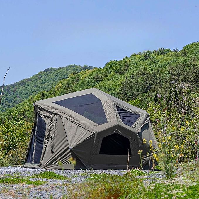 Coody Inflatable Canvas Camping Tents with Stove Jack – Premium Air Beam Family Glamping Tent, Breathable Cotton Canvas, Fast Setup Air Tent with Pump