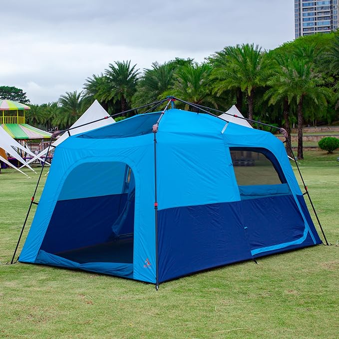 KTT Extra Large Tent 10-12-14 Person(B),Family Cabin Tents,2 Rooms,3 Doors and 3 Windows with Mesh,Straight Wall,Waterproof,Double Layer,Big Tent for Outdoor,Picnic,Camping,Family Gathering