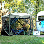 CLAM Pop Up Screen Tent, Outdoor Camping Gazebo Canopy, Adventure with Wind Panels, 9' x 9', Gray