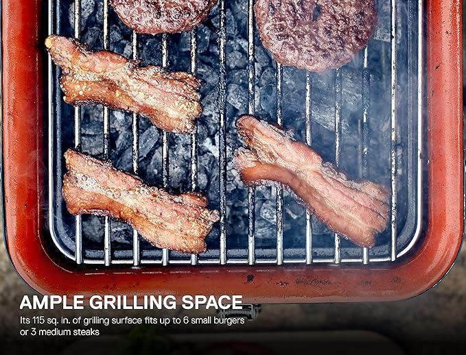 Everdure Cube Portable Charcoal Grill, Tabletop BBQ, Perfect Tailgate, Beach, Patio, or Camping Grill, Lightweight & Compact Small Grill with Preparation Board & Food Storage Tray, Khaki