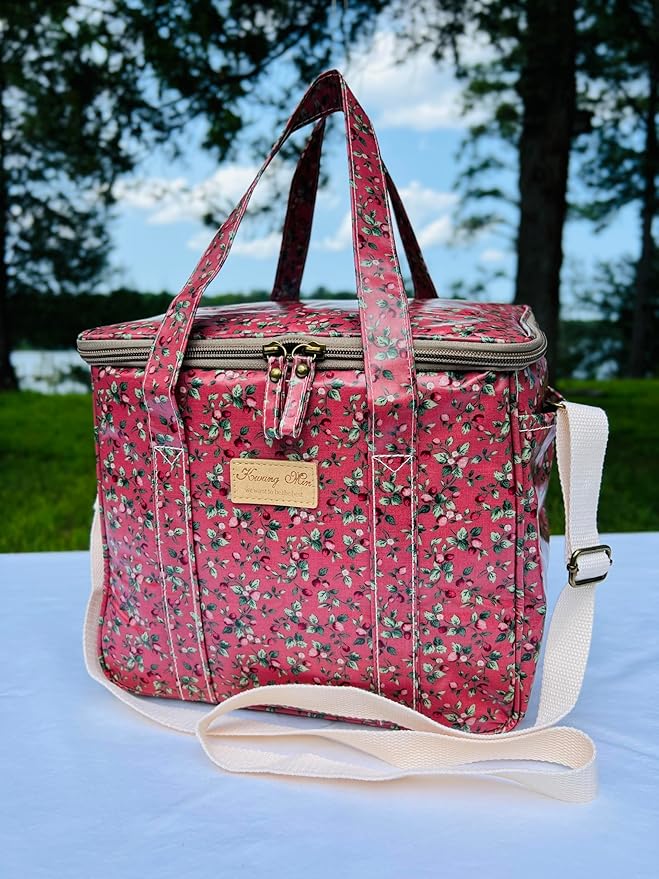 Kwang Min Insulated Insulated Cooler Bag,Reusable Large Lunch Bag for Women, Great for Outdoors,Camping,Party,Premium Quality,Adjustable Strap,Foldable