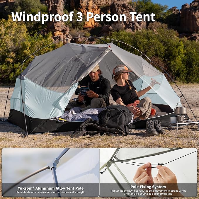 Naturehike Mongar Base 2-3 Person Camping Tent, Lightweight Waterproof Backpacking Tent with Footprint