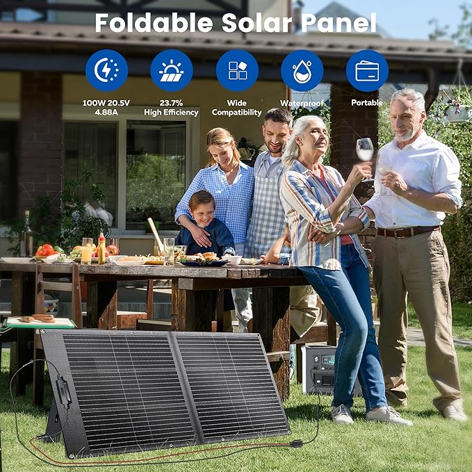 100W Portable Solar Panel for Power Station, 23.7% High Efficiency Foldable Solar Charger with XT60/MC4/Anderson Output for Outdoor Camping RV Emergency Backup Off Grid