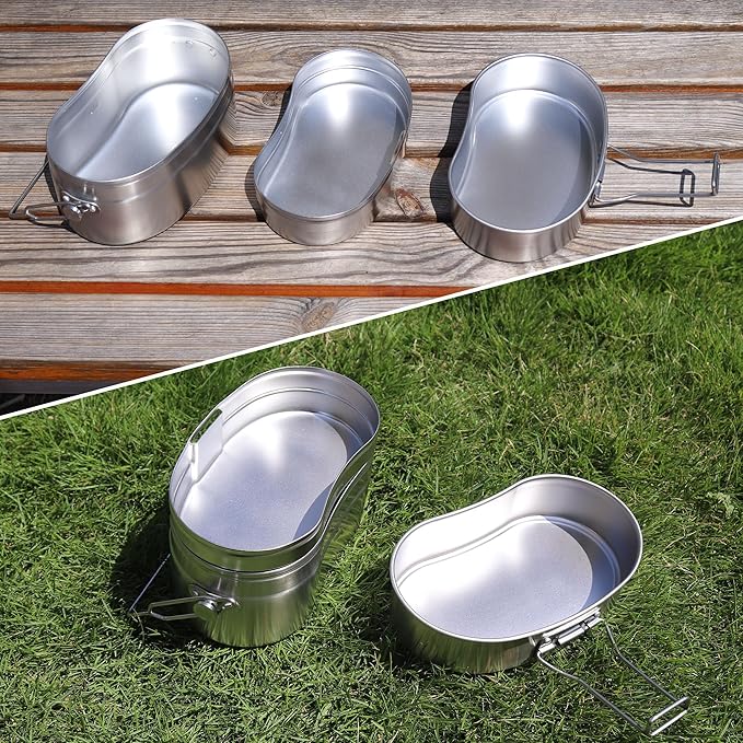 Goetland German Style M31 Military Mess Kit Mess Tin 304 Stainless Steel Backpacking Cookware Set Camping Pot Pan Set