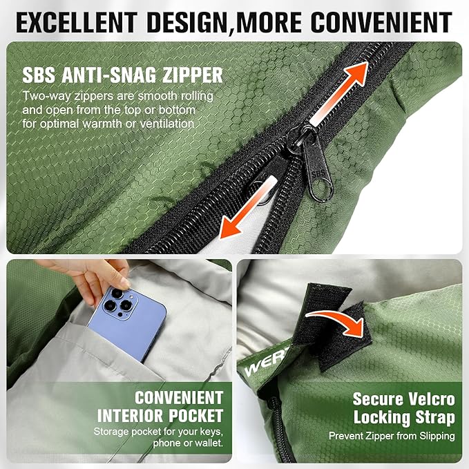 0 Degree Sleeping Bag for Adults, XXL Big and Tall 4 Season Cold Weather Winter Camping with Compression Sack