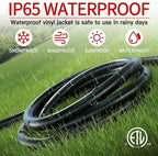 10 FT 10 Gauge Extension Cord Outdoor, Heavy Duty Weatherproof & Flame Retardant Black 3 Prong Power Cord with Light, Outside for Lawn & Garden, 15 Amps 1875 Watts 125 VAC 10AWG SJTW, ETL Listed