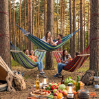 SATINIOR 4 Pack Canvas Portable Camping Hammocks with 4 Carrying Pouch 8 Tree Straps 8 Anti Roll Balance Beam Large 86.6 x 59 Hanging Hammock for Patio Backyard Outdoor, Red & Blue & Green & White