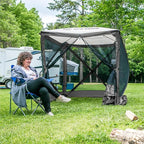 CLAM Pop Up Screen Tent, Outdoor Camping Gazebo Canopy, Traveler, 6' x 6', Gray