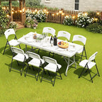 70.5" Foldable Outdoor Dining Set with 8 Fully assembled Dining Chairs for Easy Storage, Portable Patio Table and Chairs Set for Camping Picnic, Heavy Duty Patio Table Set for Garden Yard.