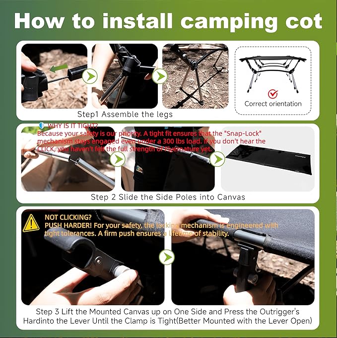 Camping Cot for Adults, Height Adjustable Sleeping Cot, Supports 300 lbs, Lightweight Compact Foldable for Backpacking, Hiking, Travel, Beach, Truck & Office Nap | Flyernature