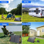 100W Portable Solar Panel for Power Station, Foldable Solar Charger with High 24% Efficiency, ETFE Coating, QC3.0 USB/Type-C & 100 watt 20V DC Output. Includes Adapters for Camping, RV, Emergency