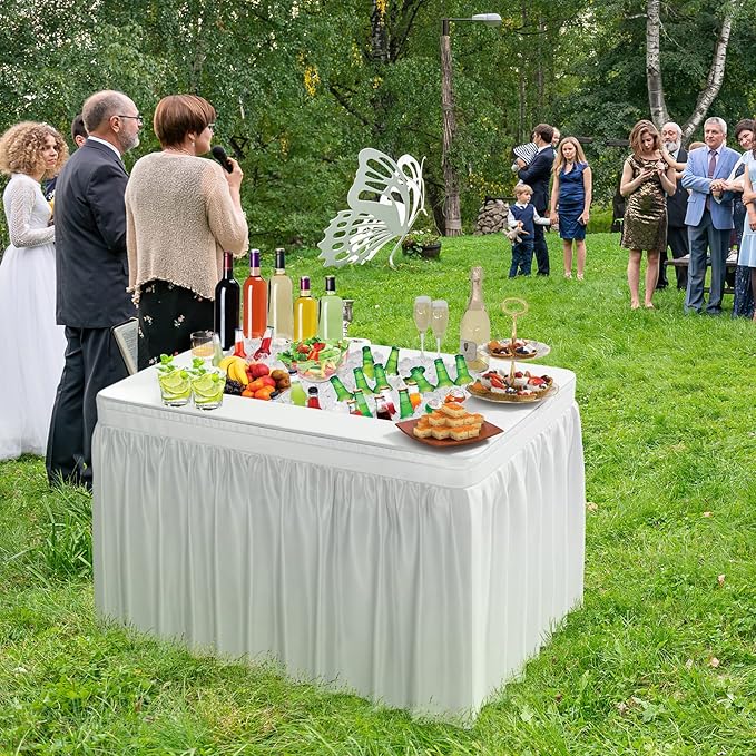 Giantex 4 FT Folding Ice Cooler Table for Parties with Drain, No Assembly Ice Bin Table with Removable Matching Skit, Portable Fill and Chill Table for Cooling Food Beverage, Picnic, BBQ, Tailgating
