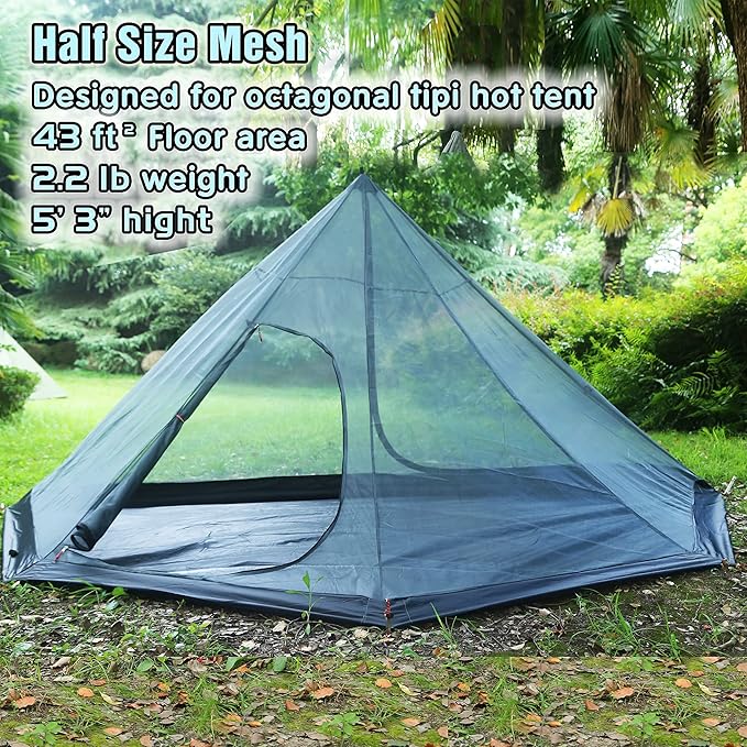 4 Persons 5lb Lightweight Tipi Hot Tents with Stove Jack, 7'3" Standing Room, Teepee Tent for Hunting Family Team Backpacking Camping Hiking