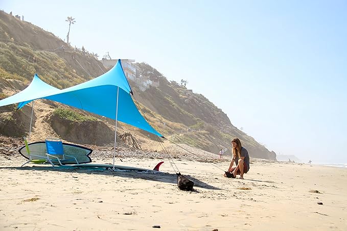 Neso Grande Portable Beach Tent Sun Shelter - Lightweight Beach Shade Canopy - Easy Setup for Family Outings - Patented Reinforced Corners - UPF 50+ Sun Protection - 7ft Tall, 9 x 9ft