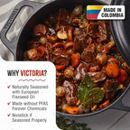 Victoria 6-Quart Cast Iron Dutch Oven with Lid and Dual Loop Handles, Seasoned with Flaxseed Oil, Made in Colombia,Black