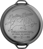 Lodge Pre-Seasoned Yellowstone Stamped Cast Iron Cookware - Signature Teardrop Handle - Use in the Oven, on the Stove, on the Grill, or Over a Campfire - 17 Inch Logo Skillet