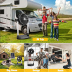 40000mAh Battery Fan with 65H Runtime, 12" High-Velocity 4-Speed Floor Fan, 18-34.6" Dual Stand Height Adjustable & 180°Tilt, Dual Outputs, Cordless for Indoor, Outdoor Camping, Travel, Power Outage