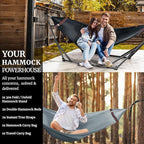 Tranquillo Combo x2 Hammocks with Stand for Outside & Tree Straps, Heavy Duty Hammock with Stand 600lbs for Indoor Outdoor Patio Backyard, x2 Hammocks for 2 Person (Combo - Black, Medium)