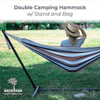 Backyard Expressions Double Camping Hammock with Steel Stand & Carrying Bag, Adjustable Height, Ultra Soft Cotton Blend, 550 lb Capacity, Indoor & Outdoor Portable Hammock