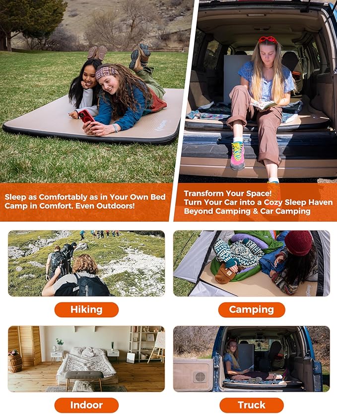 Kingcamp FLEXIREST Inflatable Sleeping Pad for Camping, No Sag PVC-Free High-Support Air Camping Mattress Single Twin Double Sleeping Mat for Car Tent Outdoor Glamping Cot Travel, 1100lbs Capacity