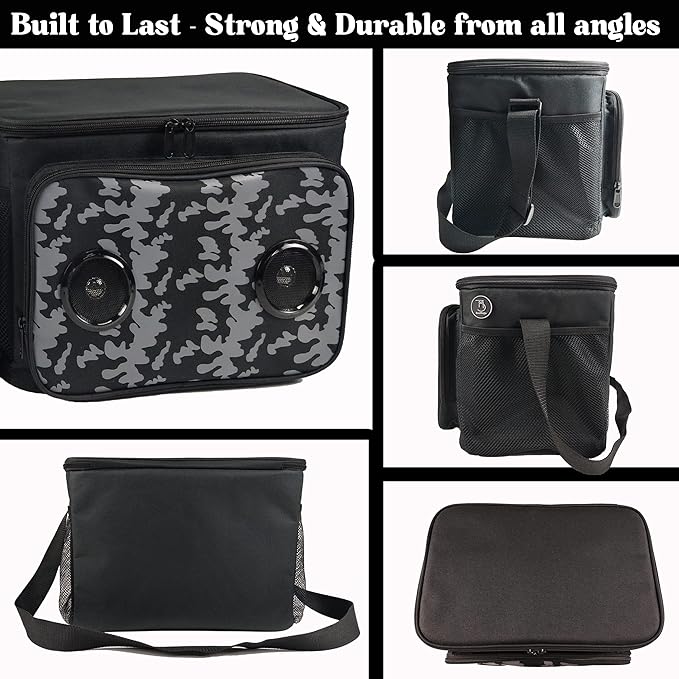 Insulated Cooler Bag Bluetooth Speakers 24 cans 2 gallons Food Drinks | Rechargeable Battery Supports iOS & Android | Leakproof Foldable Travel Camping Hiking