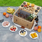 Luxury Picnic Basket, Wicker Picnic Basket Set for 4, Picnic Basket with Blanket & Portable Table for Camping and Outdoor Party - Gray